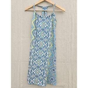 praAna Quinn Dress Racerback Blue Geometric Paisley Athleisure Shelf Bra Size S